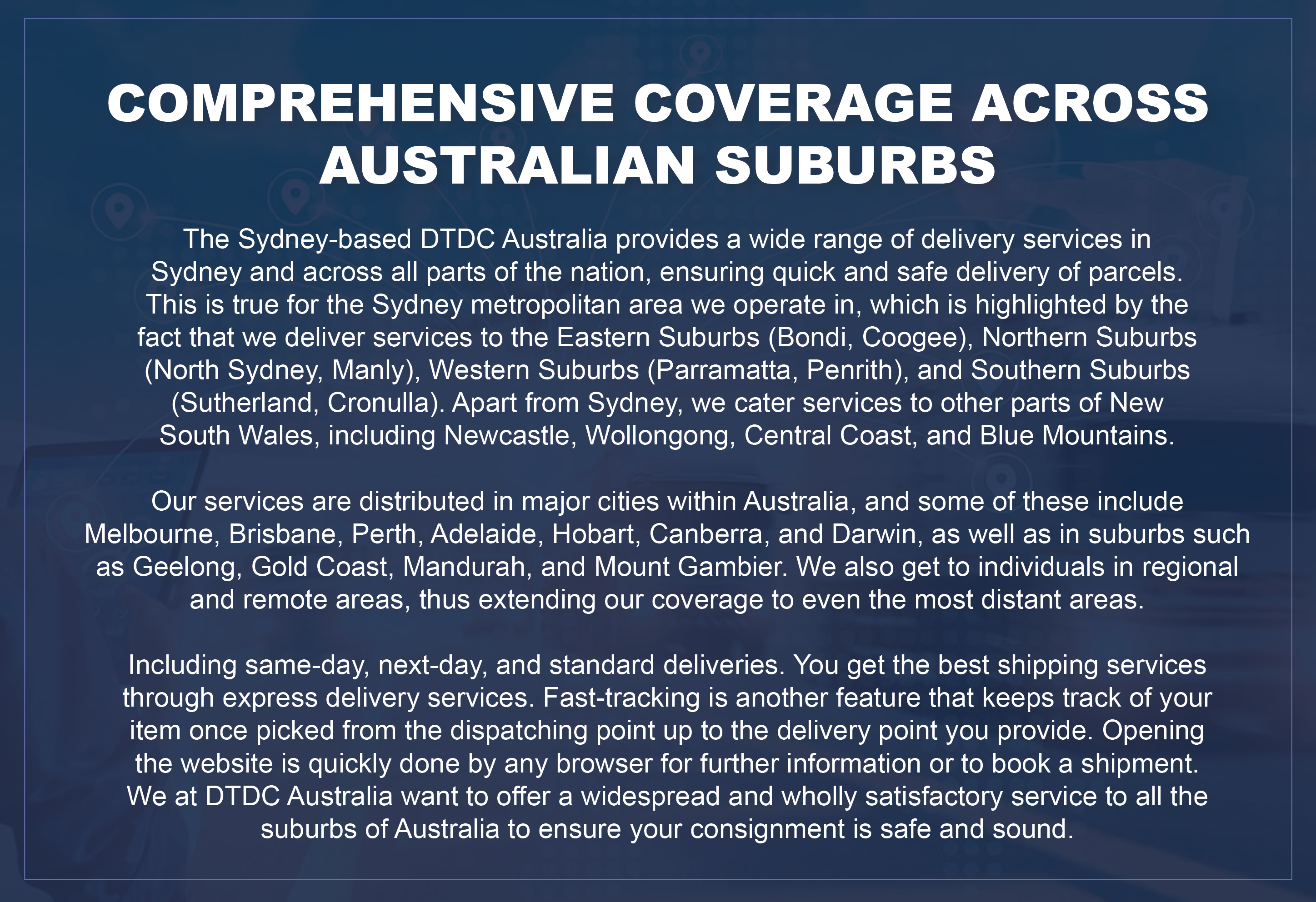 Australian Suburbs at Sydney courier service. 