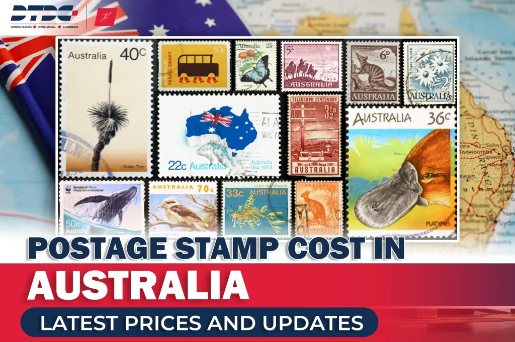 A collection of stamps with tagline 'Postage Stamp Cost In Australia"